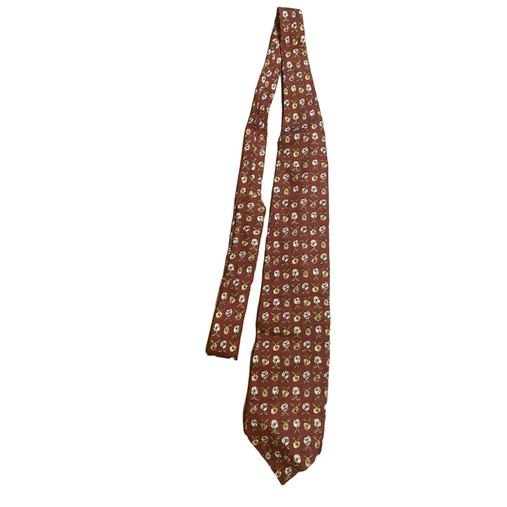 Vtg Valentino Cravatte Silk Tie 3.5" Floral Micro Print Burgundy Made in Italy